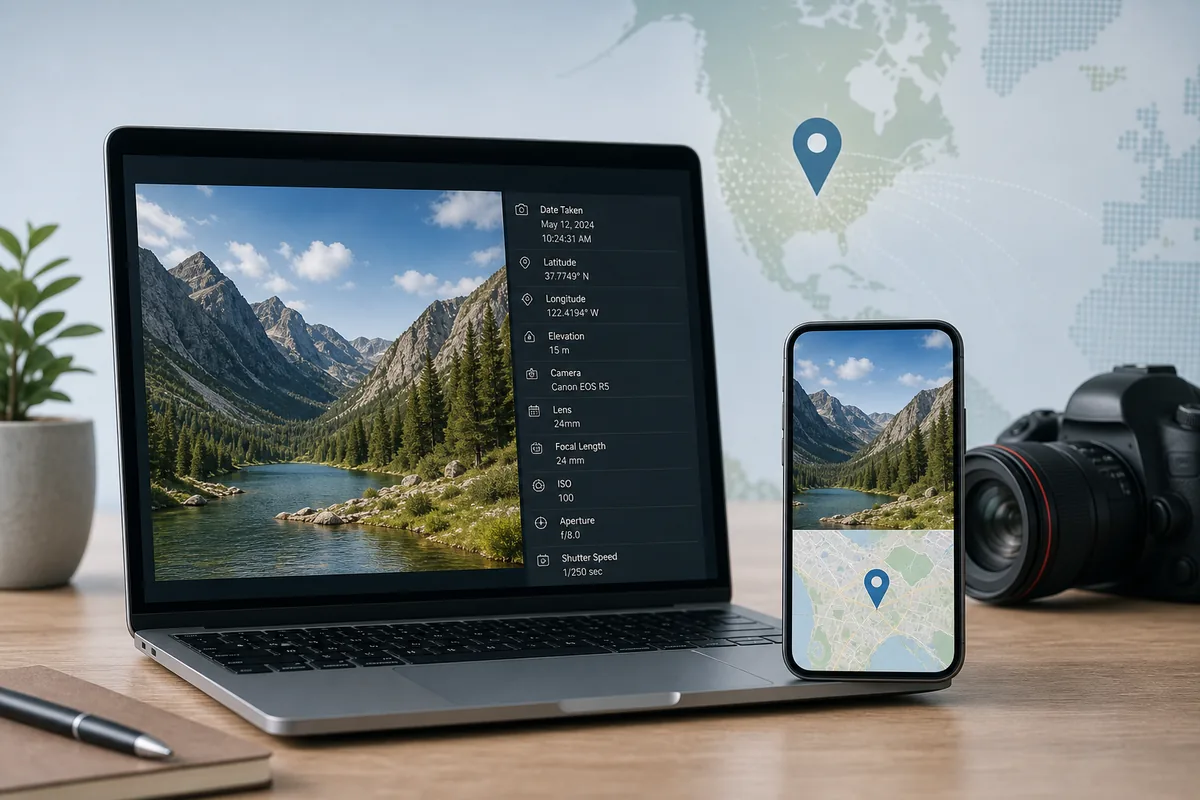 Illustration editoriale pour verifier les metadonnees GPS et la carte
