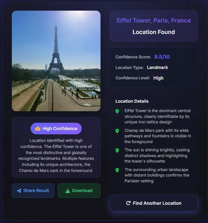Standortergebnis für den Eiffelturm in Paris