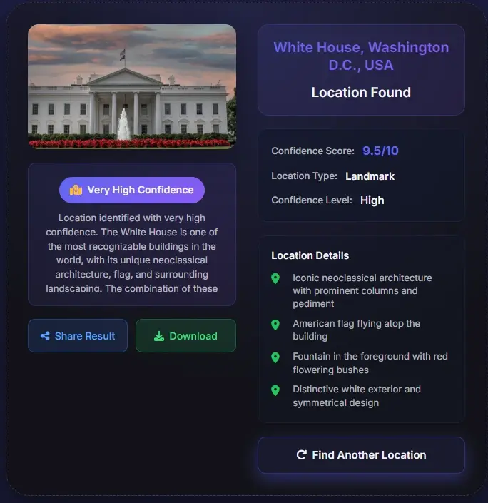 Standortergebnis für das Weiße Haus in Washington DC